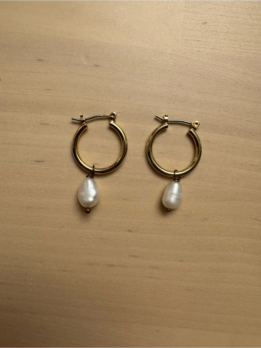 Gold Hoop Earrings with White Pearl Drop